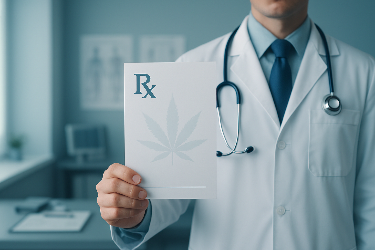 Healthcare professional holding medical cannabis prescription